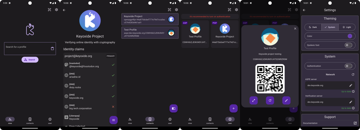 Screenshot of the Keyoxide mobile app